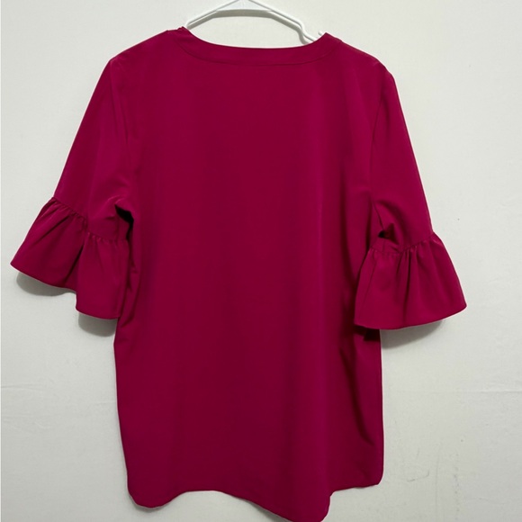 Chico’s 1.5 Pink V-Neck Blouse Ruffle Sleeve Stretch M (A411) - Picture 6 of 8